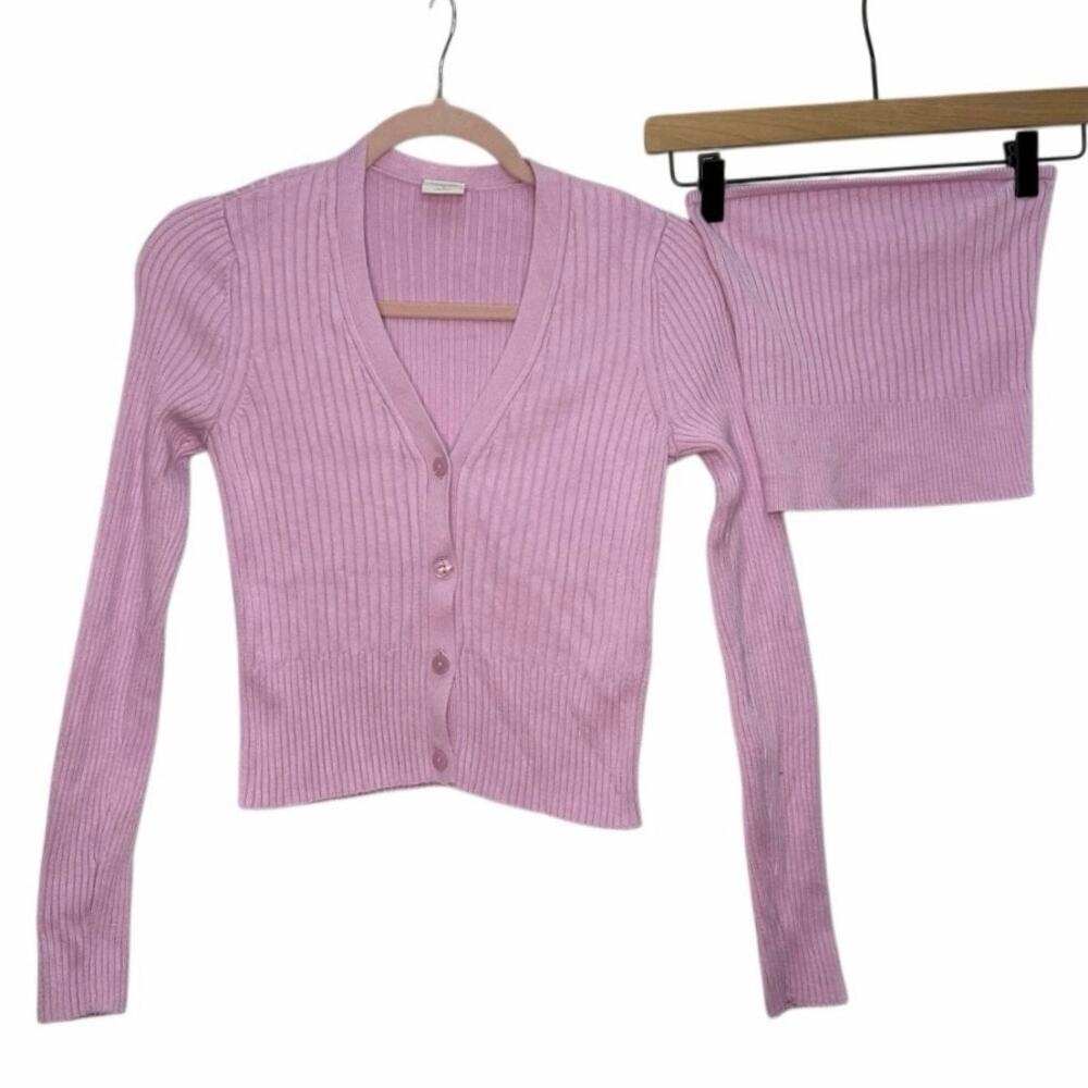 Abercrombie & Fitch Pink Ribbed Cardigan and Skirt Set